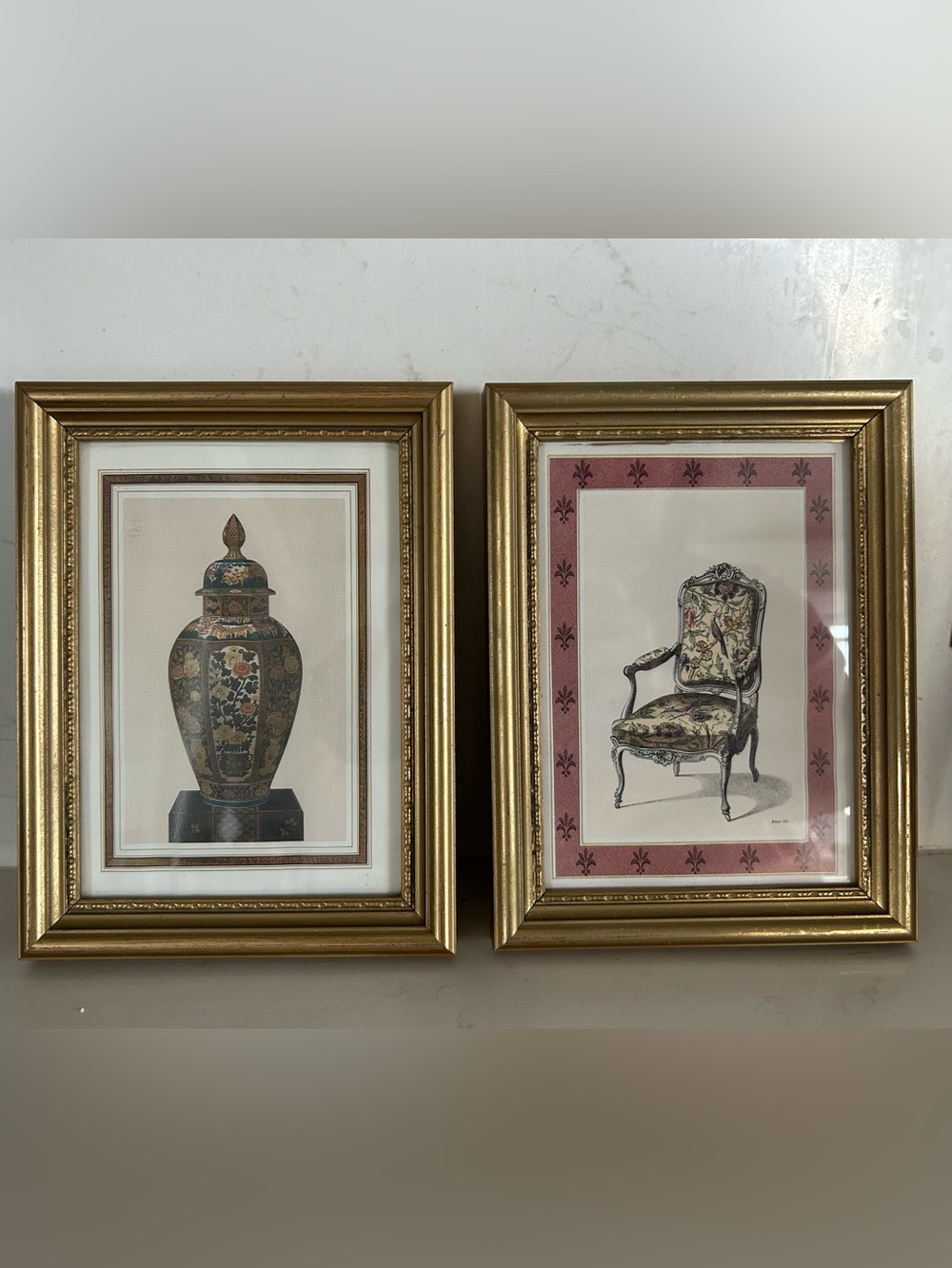 Gold Framed Antique Style Decorative Printed Illustrations - 6.5 x 8 in